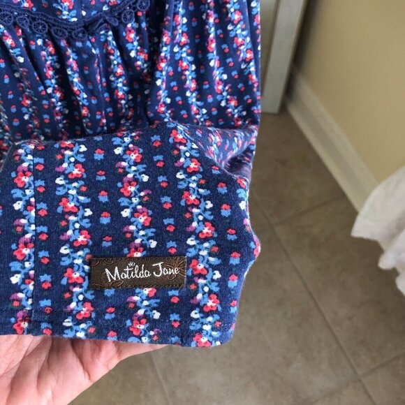 Matilda Jane Beyond the Horizon Tank Top Shirt Medium Blue Floral Racerback - Picture 7 of 10